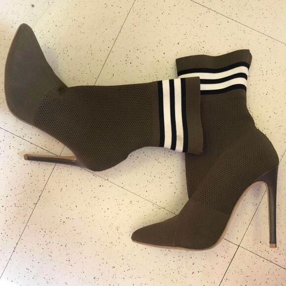 Steve Madden streetwear century green sock boots stiletto heels striped pointed - Picture 3 of 8